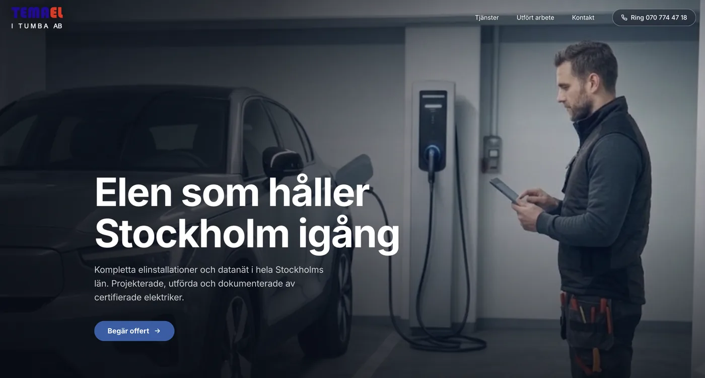 Hemsidan vi byggde åt TemaEl i Tumba AB